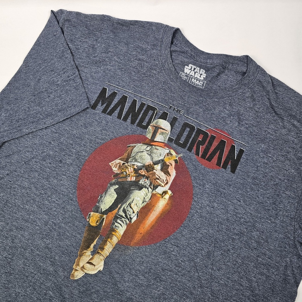 Star Wars The Mandalorian Men's T-Shirt 2XL Short Sleeve Gray Black Tee EUC Soft